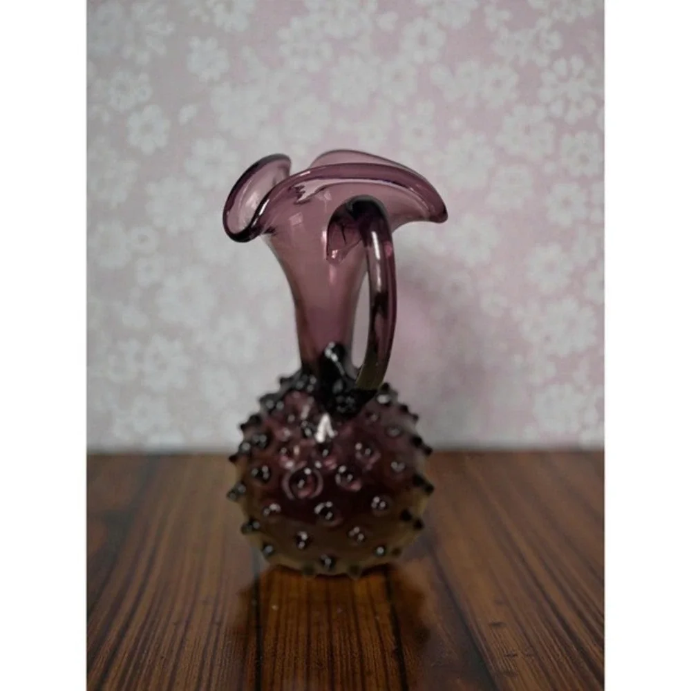 Vintage Amethyst Purple Hobnail Art Glass Pitcher Hand Blown Decorative‎ Cruet